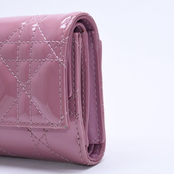 Christian Dior Lady Dior Lotus Wallet S0181OVRB Patent Calfskin Cannage Pink Trifold Wallet Good Used 4a004433