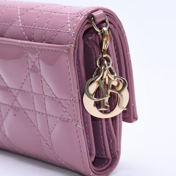 Christian Dior Lady Dior Lotus Wallet S0181OVRB Patent Calfskin Cannage Pink Trifold Wallet Good Used 4a004433
