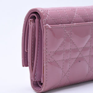 Christian Dior Lady Dior Lotus Wallet S0181OVRB Patent Calfskin Cannage Pink Trifold Wallet Good Used 4a004433