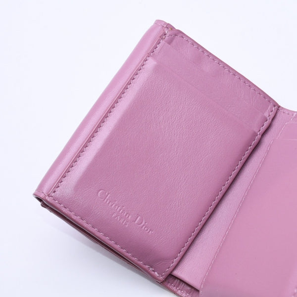 Christian Dior Lady Dior Lotus Wallet S0181OVRB Patent Calfskin Cannage Pink Trifold Wallet Good Used 4a004433