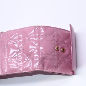 Christian Dior Lady Dior Lotus Wallet S0181OVRB Patent Calfskin Cannage Pink Trifold Wallet Good Used 4a004433