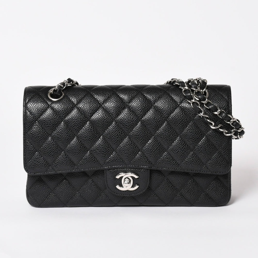 Like new CHANEL Chanel Matelasse 25 Double Chain Shoulder Double Flap No. 14 Coco Mark Caviar Skin Black Silver Hardware Used 4a004468