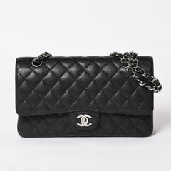 新品同様 CHANEL シャネル マトラッセ25 ダブルチェーンショルダー ダブルフラップ 14番台 ココマーク キャビアスキン ブラック シルバー金具 中古 4a004468
