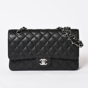 新品同様 CHANEL シャネル マトラッセ25 ダブルチェーンショルダー ダブルフラップ 14番台 ココマーク キャビアスキン ブラック シルバー金具 中古 4a004468