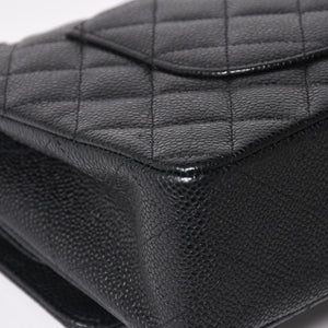 新品同様 CHANEL シャネル マトラッセ25 ダブルチェーンショルダー ダブルフラップ 14番台 ココマーク キャビアスキン ブラック シルバー金具 中古 4a004468