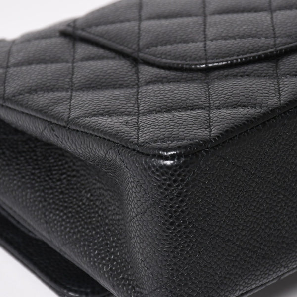 新品同様 CHANEL シャネル マトラッセ25 ダブルチェーンショルダー ダブルフラップ 14番台 ココマーク キャビアスキン ブラック シルバー金具 中古 4a004468