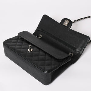 新品同様 CHANEL シャネル マトラッセ25 ダブルチェーンショルダー ダブルフラップ 14番台 ココマーク キャビアスキン ブラック シルバー金具 中古 4a004468