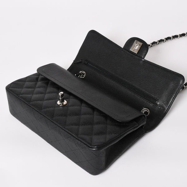 新品同様 CHANEL シャネル マトラッセ25 ダブルチェーンショルダー ダブルフラップ 14番台 ココマーク キャビアスキン ブラック シルバー金具 中古 4a004468