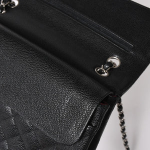 新品同様 CHANEL シャネル マトラッセ25 ダブルチェーンショルダー ダブルフラップ 14番台 ココマーク キャビアスキン ブラック シルバー金具 中古 4a004468