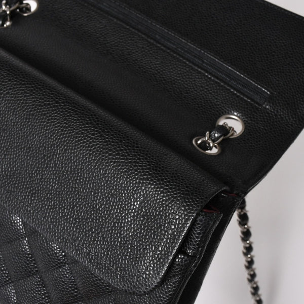 新品同様 CHANEL シャネル マトラッセ25 ダブルチェーンショルダー ダブルフラップ 14番台 ココマーク キャビアスキン ブラック シルバー金具 中古 4a004468