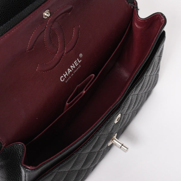 新品同様 CHANEL シャネル マトラッセ25 ダブルチェーンショルダー ダブルフラップ 14番台 ココマーク キャビアスキン ブラック シルバー金具 中古 4a004468