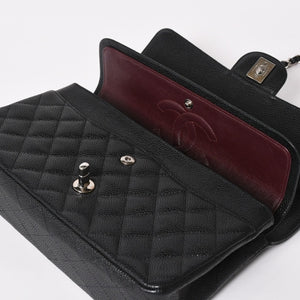 新品同様 CHANEL シャネル マトラッセ25 ダブルチェーンショルダー ダブルフラップ 14番台 ココマーク キャビアスキン ブラック シルバー金具 中古 4a004468