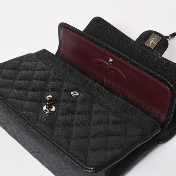 新品同様 CHANEL シャネル マトラッセ25 ダブルチェーンショルダー ダブルフラップ 14番台 ココマーク キャビアスキン ブラック シルバー金具 中古 4a004468