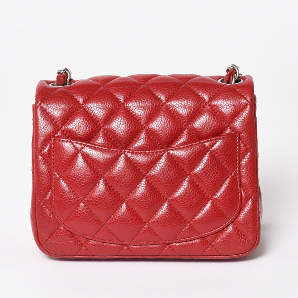 Very Good Condition CHANEL Mini Matelasse 16 Chain Shoulder Bag No. 16 Caviar Skin Red Silver Hardware Used 4a004588