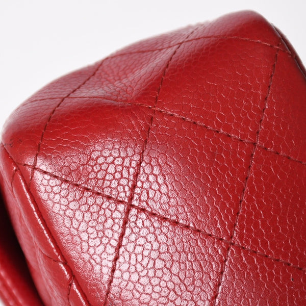 Very Good Condition CHANEL Mini Matelasse 16 Chain Shoulder Bag No. 16 Caviar Skin Red Silver Hardware Used 4a004588