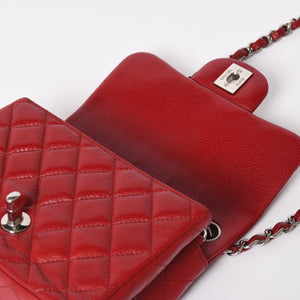 Very Good Condition CHANEL Mini Matelasse 16 Chain Shoulder Bag No. 16 Caviar Skin Red Silver Hardware Used 4a004588