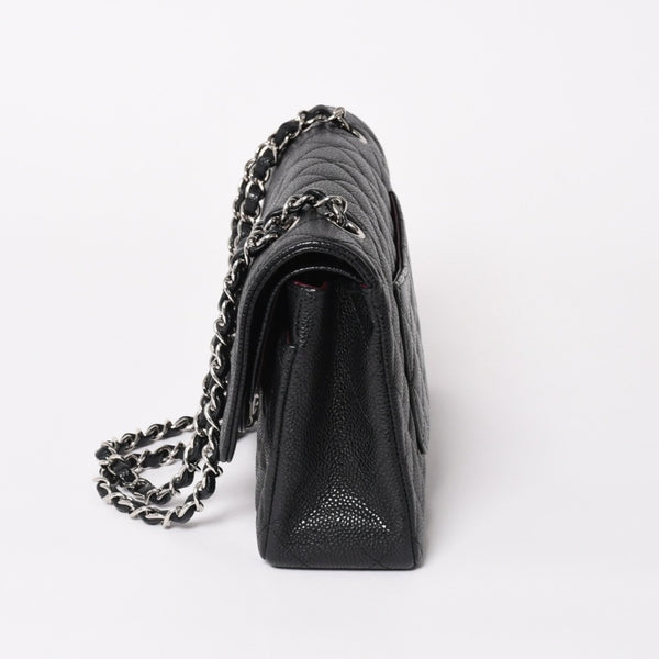 新品同様 CHANEL シャネル マトラッセ25 ダブルチェーンショルダー ダブルフラップ 14番台 ココマーク キャビアスキン ブラック シルバー金具 中古 4a004468