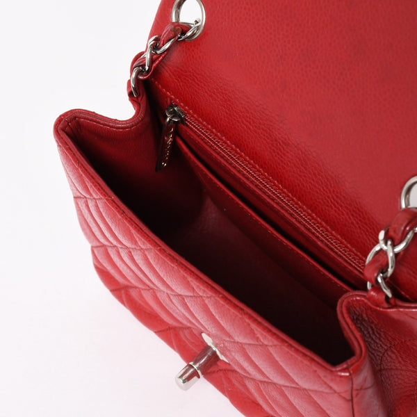 Very Good Condition CHANEL Mini Matelasse 16 Chain Shoulder Bag No. 16 Caviar Skin Red Silver Hardware Used 4a004588