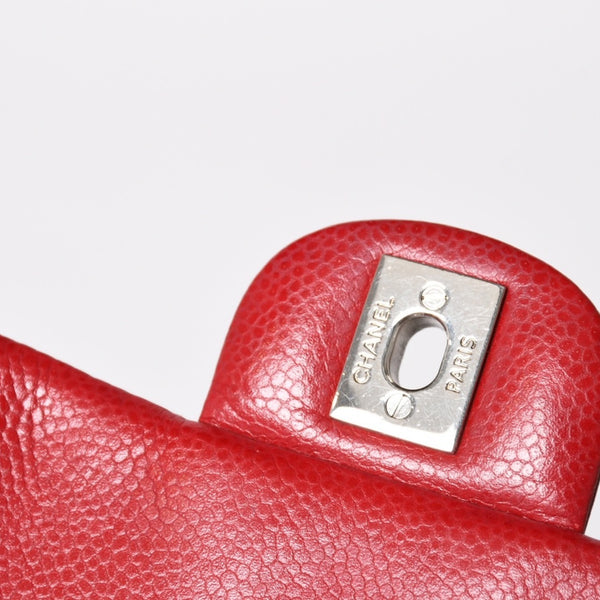 Very Good Condition CHANEL Mini Matelasse 16 Chain Shoulder Bag No. 16 Caviar Skin Red Silver Hardware Used 4a004588
