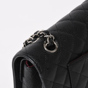 新品同様 CHANEL シャネル マトラッセ25 ダブルチェーンショルダー ダブルフラップ 14番台 ココマーク キャビアスキン ブラック シルバー金具 中古 4a004468