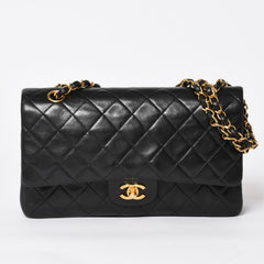 CHANEL シャネル マトラッセ25 Wフラップ Wチェーンショルダーバッグ 4番台 ラムスキン ココマーク ブラック ゴールド金具 美品 中古 4a004239