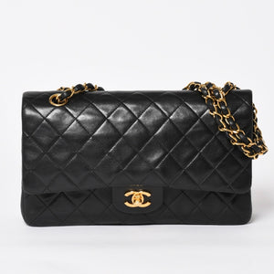 CHANEL シャネル マトラッセ25 Wフラップ Wチェーンショルダーバッグ 4番台 ラムスキン ココマーク ブラック ゴールド金具 美品 中古 4a004239