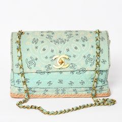 CHANEL シャネル デカマトラッセ33 Sフラップ Sチェーンショルダーバッグ ココマーク ペイズリー ライトブルー ゴールド金具 良品 中古 4a004589
