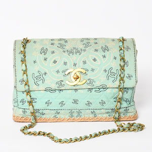 CHANEL シャネル デカマトラッセ33 Sフラップ Sチェーンショルダーバッグ ココマーク ペイズリー ライトブルー ゴールド金具 良品 中古 4a004589