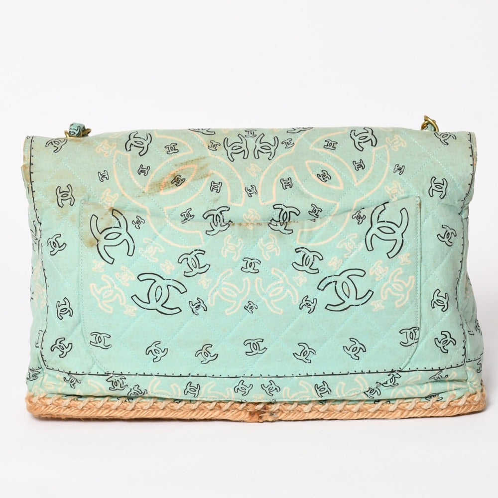 CHANEL CHANEL Deca Matelasse 33 S Flap S Chain Shoulder Bag Coco Mark Paisley Light Blue Gold Hardware Good Used 4a004589