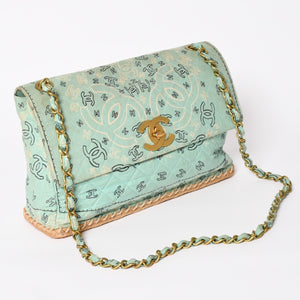 CHANEL シャネル デカマトラッセ33 Sフラップ Sチェーンショルダーバッグ ココマーク ペイズリー ライトブルー ゴールド金具 良品 中古 4a004589
