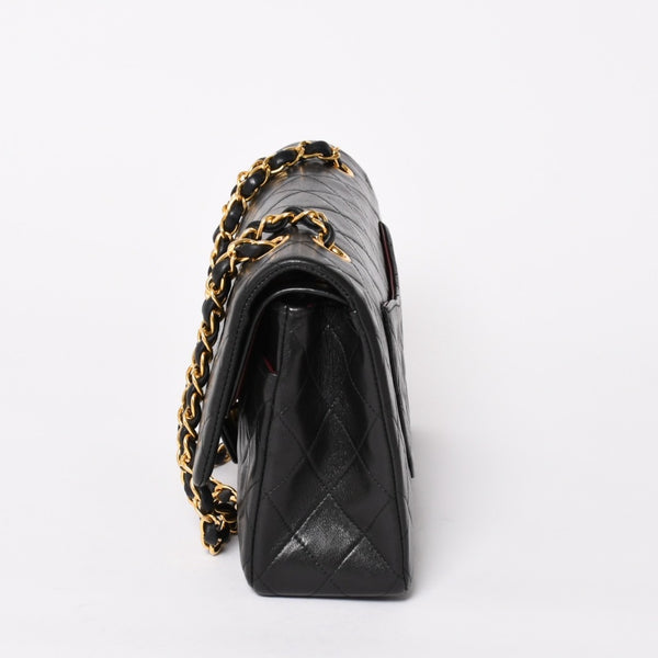 CHANEL シャネル マトラッセ25 Wフラップ Wチェーンショルダーバッグ 4番台 ラムスキン ココマーク ブラック ゴールド金具 美品 中古 4a004239