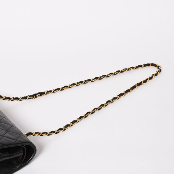 CHANEL シャネル マトラッセ25 Wフラップ Wチェーンショルダーバッグ 4番台 ラムスキン ココマーク ブラック ゴールド金具 美品 中古 4a004239