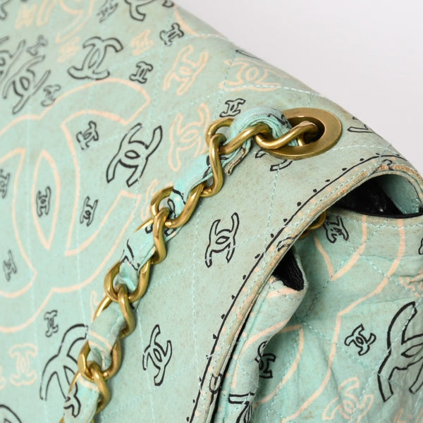 CHANEL シャネル デカマトラッセ33 Sフラップ Sチェーンショルダーバッグ ココマーク ペイズリー ライトブルー ゴールド金具 良品 中古 4a004589
