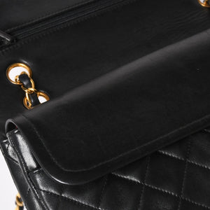CHANEL シャネル マトラッセ25 Wフラップ Wチェーンショルダーバッグ 4番台 ラムスキン ココマーク ブラック ゴールド金具 美品 中古 4a004239