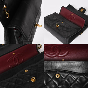 CHANEL シャネル マトラッセ25 Wフラップ Wチェーンショルダーバッグ 4番台 ラムスキン ココマーク ブラック ゴールド金具 美品 中古 4a004239