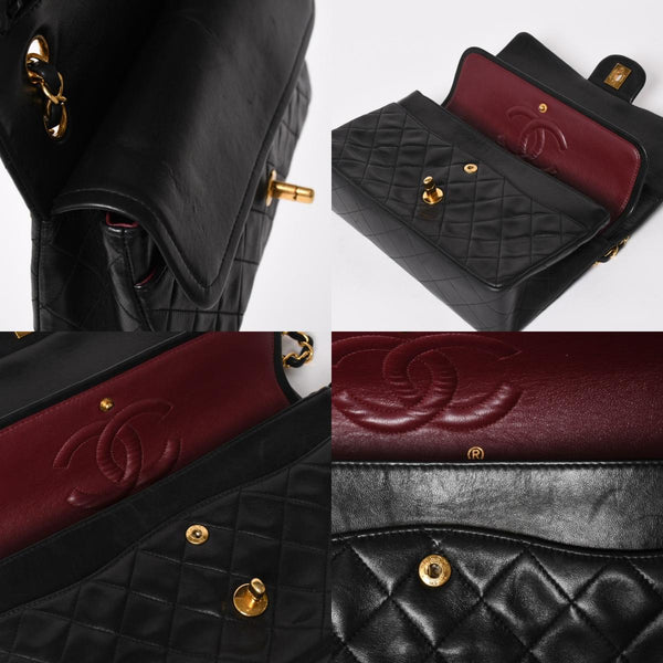 CHANEL シャネル マトラッセ25 Wフラップ Wチェーンショルダーバッグ 4番台 ラムスキン ココマーク ブラック ゴールド金具 美品 中古 4a004239