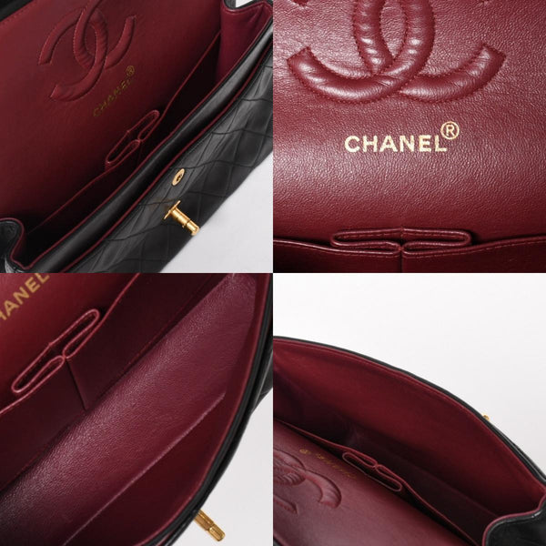 CHANEL シャネル マトラッセ25 Wフラップ Wチェーンショルダーバッグ 4番台 ラムスキン ココマーク ブラック ゴールド金具 美品 中古 4a004239