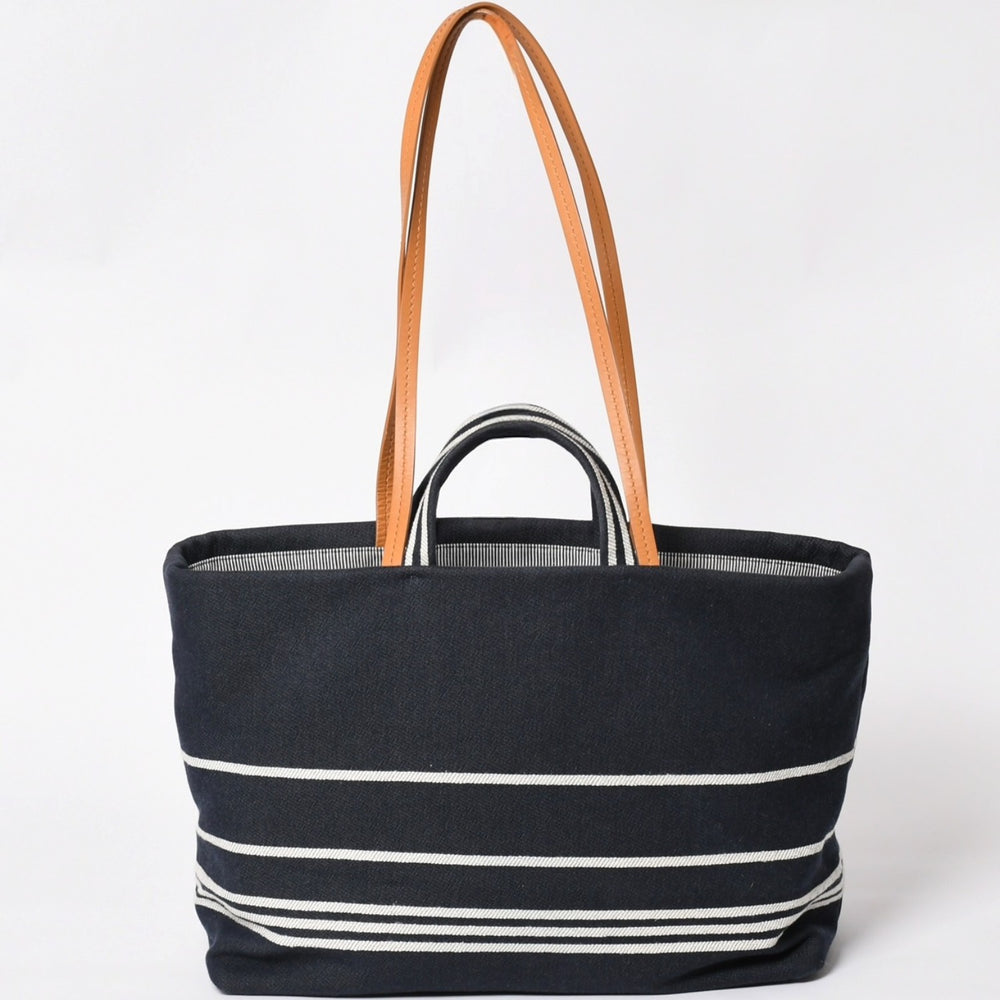 CHANEL シャネル 2WAYトートバッグ A92241 ココマーク デニム レザー ネイビー ブラウン シルバー金具 美品 中古 4a004602