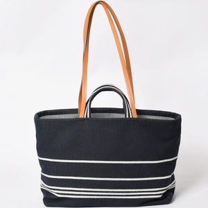 CHANEL シャネル 2WAYトートバッグ A92241 ココマーク デニム レザー ネイビー ブラウン シルバー金具 美品 中古 4a004602