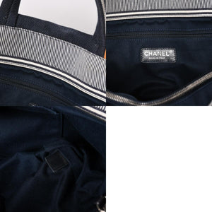 CHANEL シャネル 2WAYトートバッグ A92241 ココマーク デニム レザー ネイビー ブラウン シルバー金具 美品 中古 4a004602