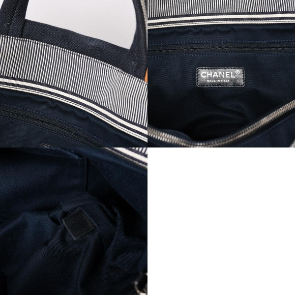 CHANEL シャネル 2WAYトートバッグ A92241 ココマーク デニム レザー ネイビー ブラウン シルバー金具 美品 中古 4a004602