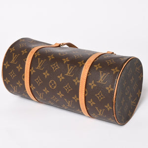 LOUIS VUITTON Papillon 30 GM Handbag M51365 Monogram Gold Metal Fittings Cylindrical Good Condition Used 4a004616