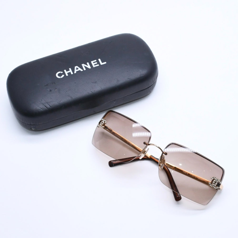 CHANEL Half Rim Sunglasses 4092-B c.125/13 Size 62□15 120 Coco Mark Rhinestone Brown Good Condition Used 4a004482