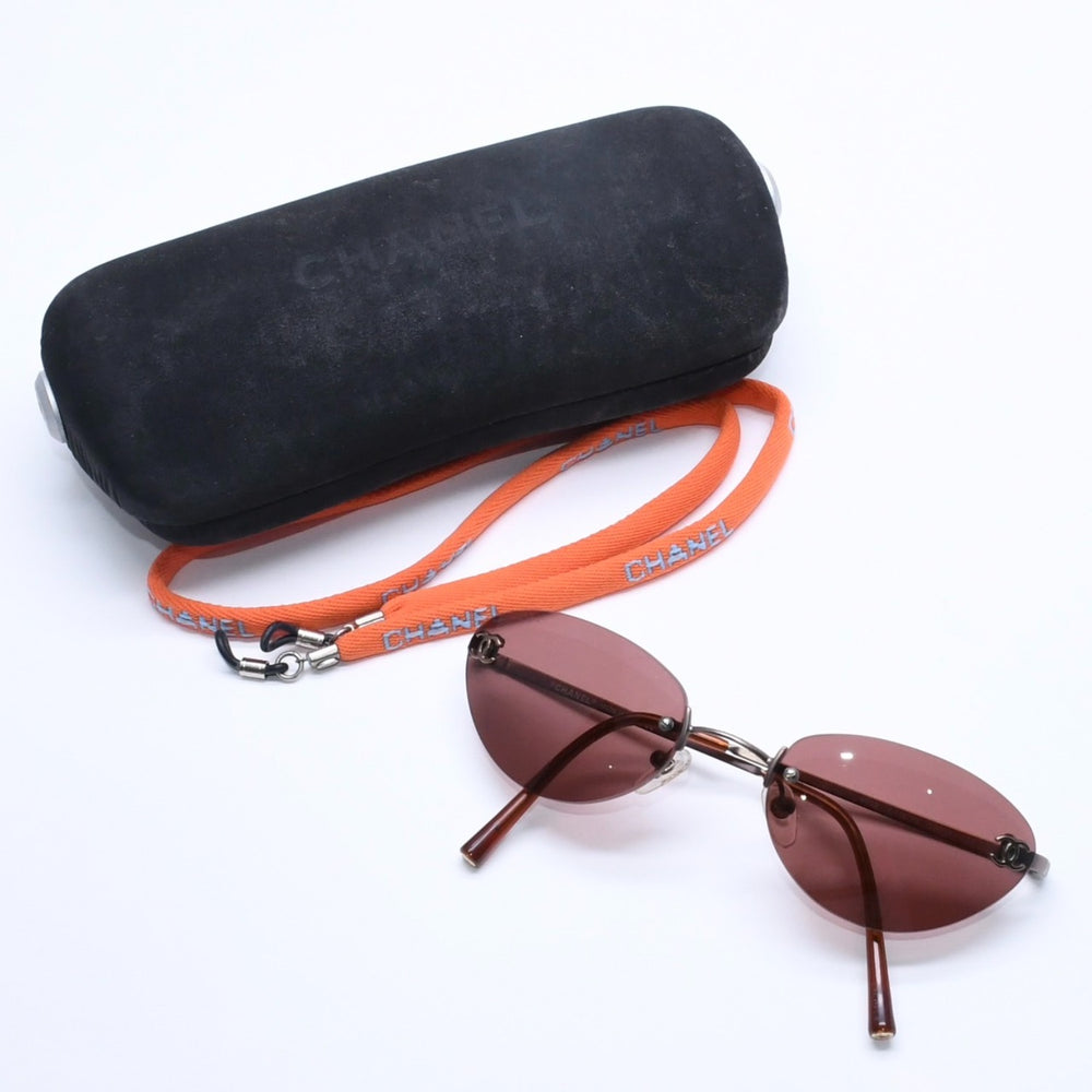 CHANEL Rimless Sunglasses Eyewear 4003 c.116/75 Size 53□19 130 Coco Mark Brown Good Condition Used 4a004594