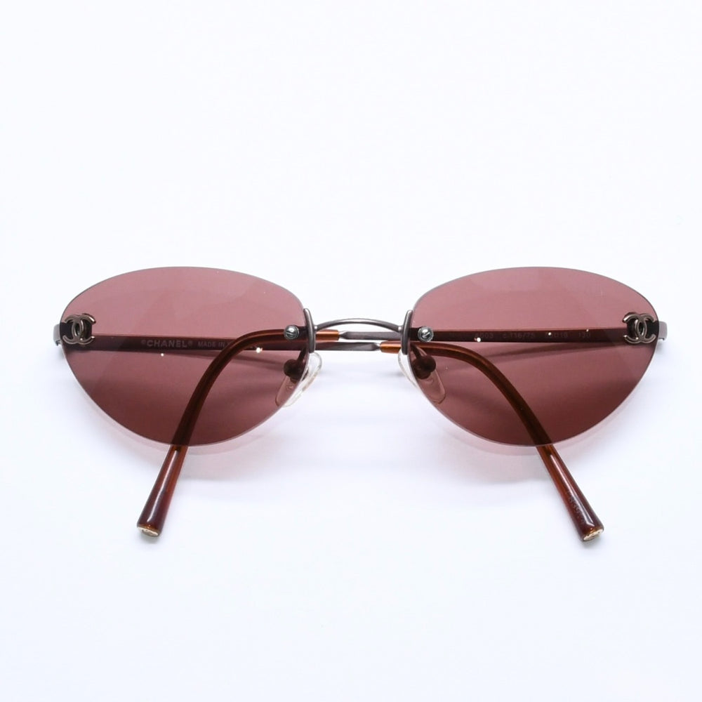 CHANEL Rimless Sunglasses Eyewear 4003 c.116/75 Size 53□19 130 Coco Mark Brown Good Condition Used 4a004594