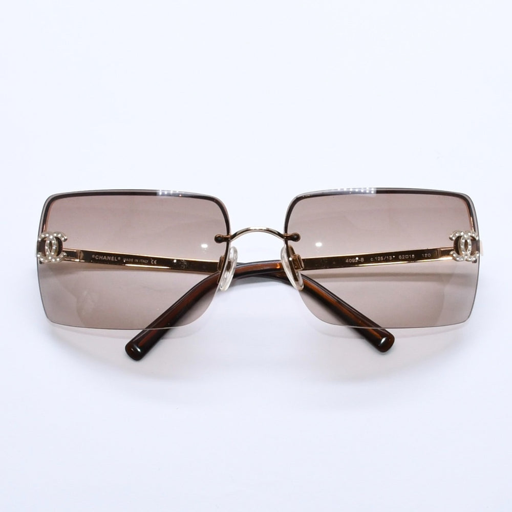 CHANEL Half Rim Sunglasses 4092-B c.125/13 Size 62□15 120 Coco Mark Rhinestone Brown Good Condition Used 4a004482
