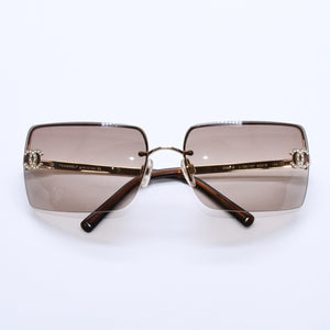 CHANEL シャネル ハーフリム サングラス 4092-B c.125/13 サイズ62□15 120 ココマーク ラインストーン ブラウン 美品 中古 4a004482
