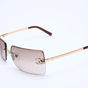 CHANEL シャネル ハーフリム サングラス 4092-B c.125/13 サイズ62□15 120 ココマーク ラインストーン ブラウン 美品 中古 4a004482
