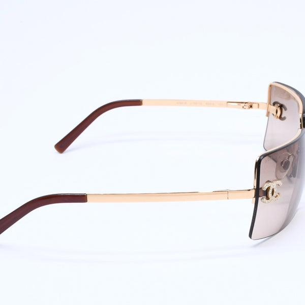 CHANEL シャネル ハーフリム サングラス 4092-B c.125/13 サイズ62□15 120 ココマーク ラインストーン ブラウン 美品 中古 4a004482