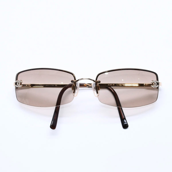 極美品 CHANEL シャネル サングラス アイウェア 4093-B c.125/13 サイズ56□16 130 ココマーク ラインストーン ブラウン 中古 4a004479
